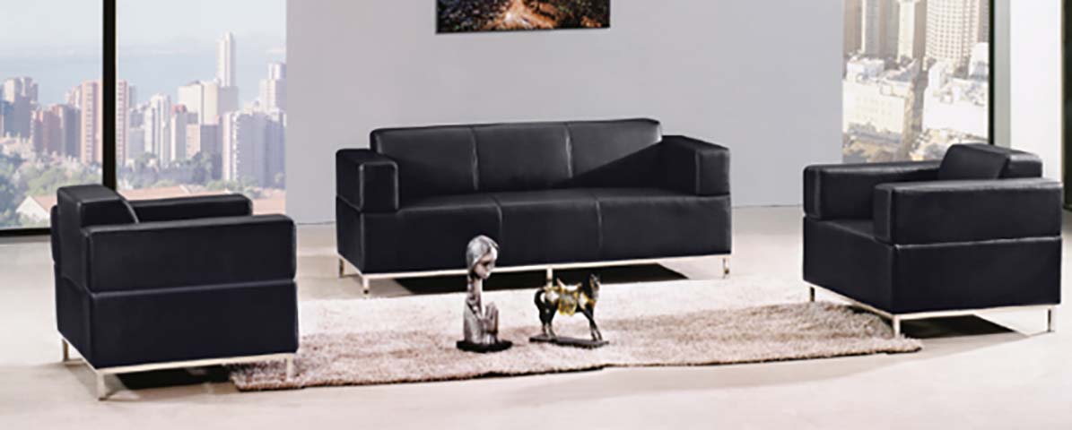 3-Piece Black Faux Leather Office Reception Sofa Set (3-Seater + 2 Single Armchairs)