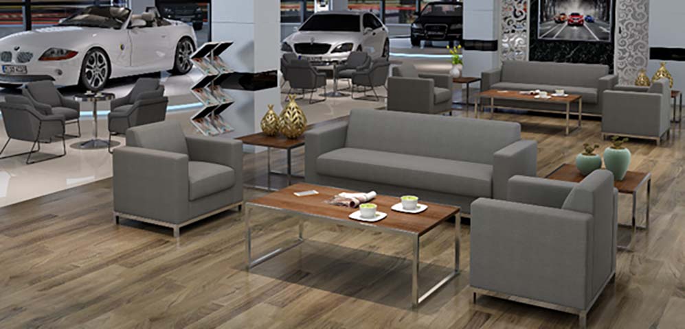 Grey Fabric Box-Frame 3-Seat Office Reception Sofa