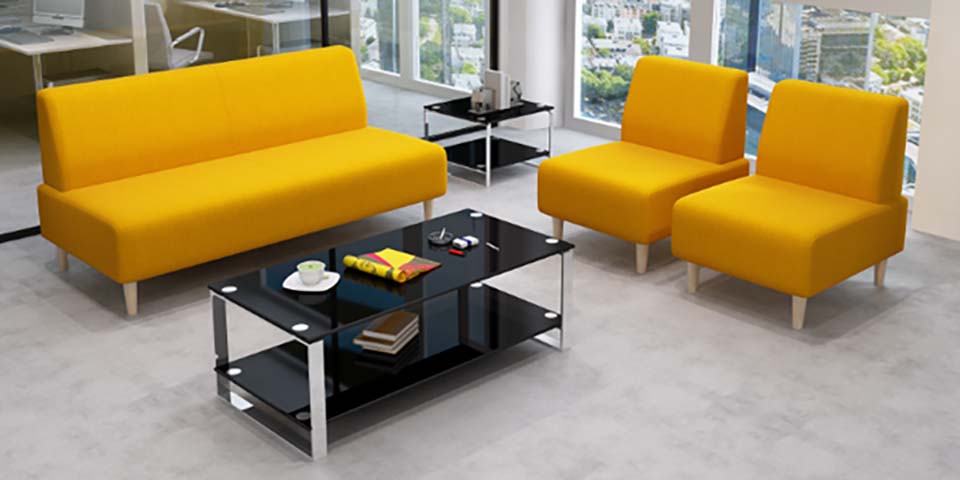 4-Piece Contemporary Office Reception Seating Set with Glass Coffee Table