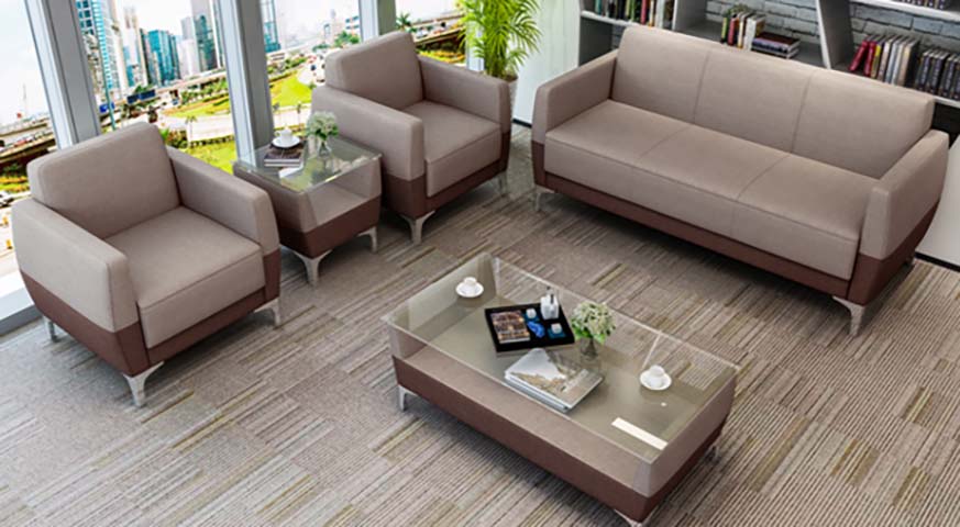 6-Piece Contemporary Office Lounge Reception Seating Set with Glass Top Coffee and Side Tables