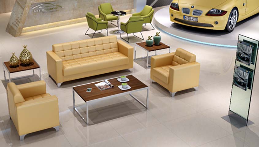 3-Seat Beige Faux Leather Commercial Reception Sofa