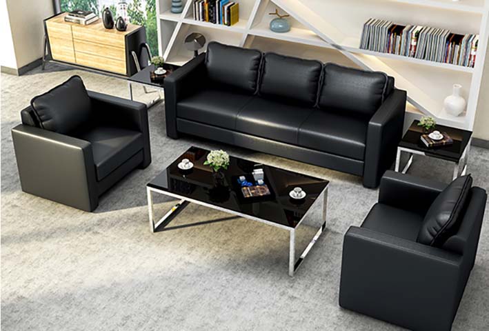 3+1+1 Seater Black Faux Leather Office Reception Sofa Set