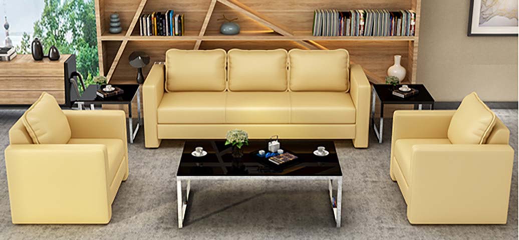 5-Piece Beige Faux Leather Office Reception Sofa Set with Coffee Table and Side Tables