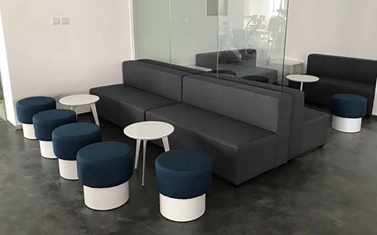 Modular Office Lounge Seating Set with Round Stools and Side Tables