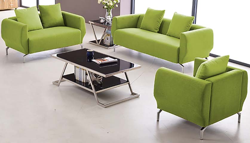 Modern Green Fabric Office Sofa Set (3+2+1 Seater) with Matching Metal Frame Tables