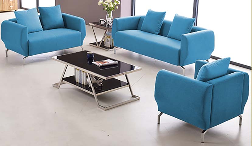 Modern Stainless Steel Base Upholstered Office Sofa Set with Side and Coffee Tables