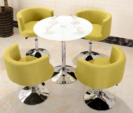 5-Piece Round Tempered Glass Height-Adjustable Bistro Dining Set with 4 Swivel Upholstered Barrel Chairs