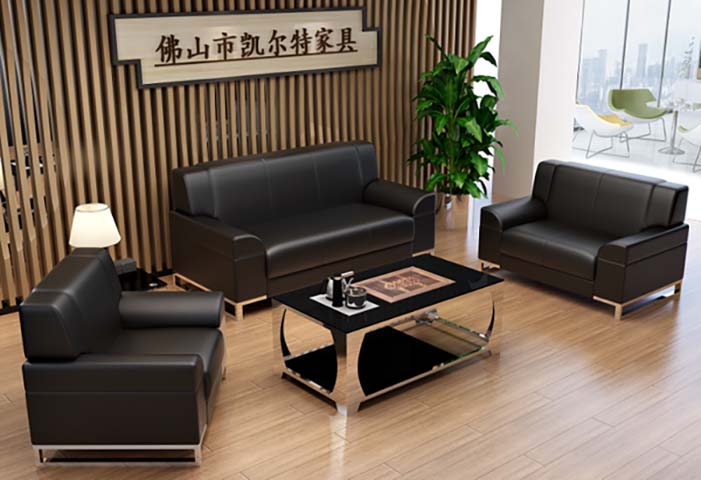 Foshan Kete Black Faux Leather Office Reception Sofa Set 3+1+1 Seats with Matching Coffee Table