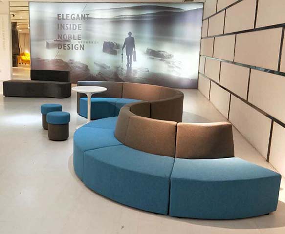 Modular Curved Two-Tone Fabric Lounge Sofa Set