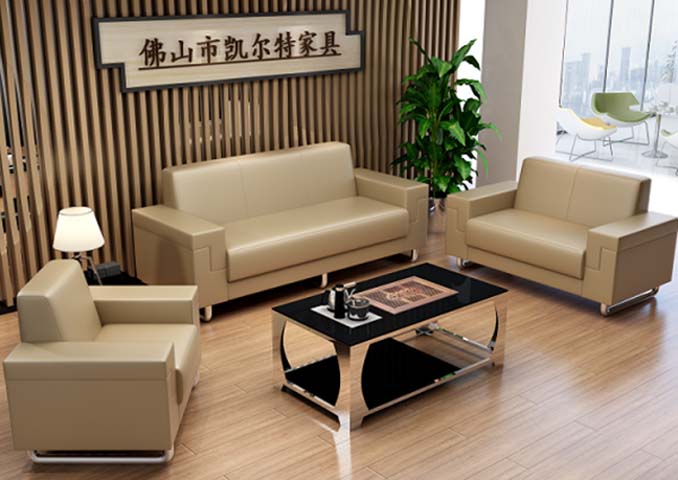 Kelte Faux Leather Office Reception Seating Set with Glass-Top Coffee Table (1+1+3)