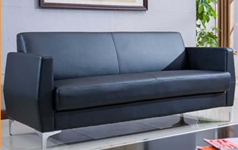 Black Faux Leather 3-Seater Office Reception Sofa with Chrome Legs