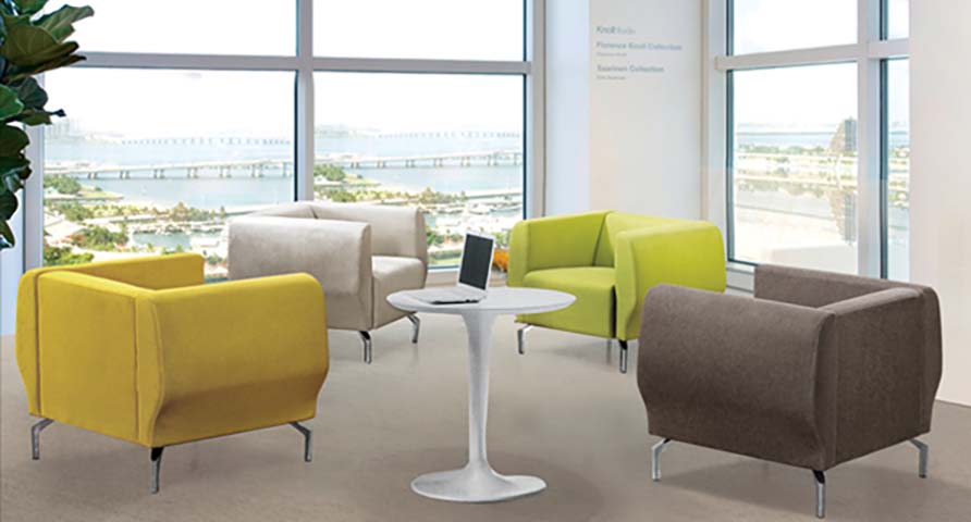 Fabric Upholstered Lounge Armchair with Metal Legs, 4-Seat Conversation Set with Round Tulip Side Table