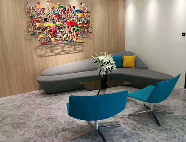 Curved L-Shaped Modular Lounge Sofa Set with Occasional Chairs and Glass Coffee Table
