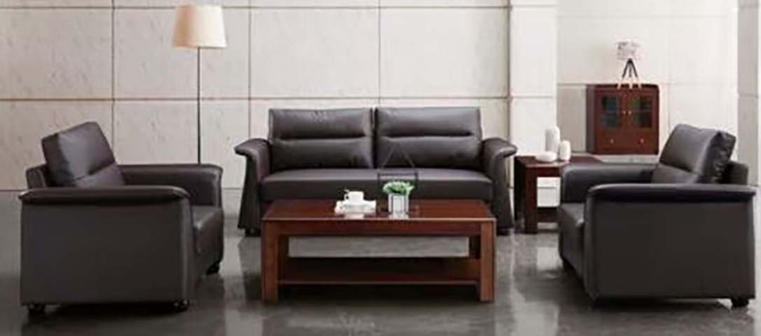3-Piece Office Reception Leather Sofa Set with Matching Coffee Table