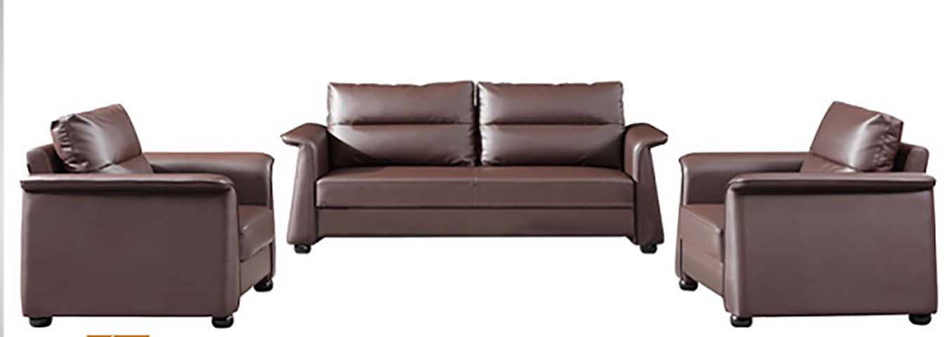 3-Piece Brown Faux Leather Office Reception Sofa Set (3-Seater + 2 Single Armchairs)