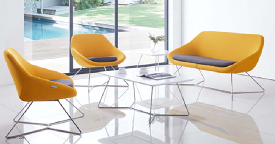 Modern Upholstered Wire-Base Lounge Seating Set with Coffee & Side Tables