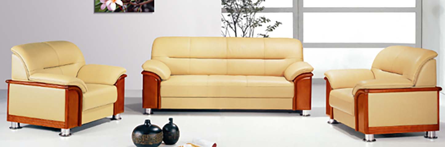 3-Piece Beige Faux Leather Office Reception Sofa Set with Solid Wood Arm Frames