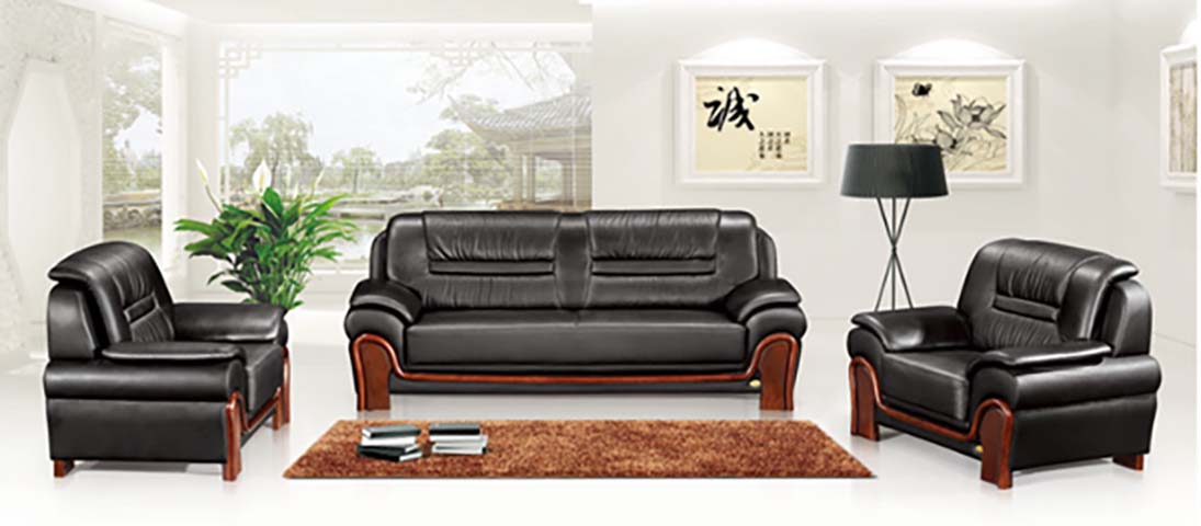 3-Piece Black Leather Reception Sofa Set (3+1+1 Seating Configuration)