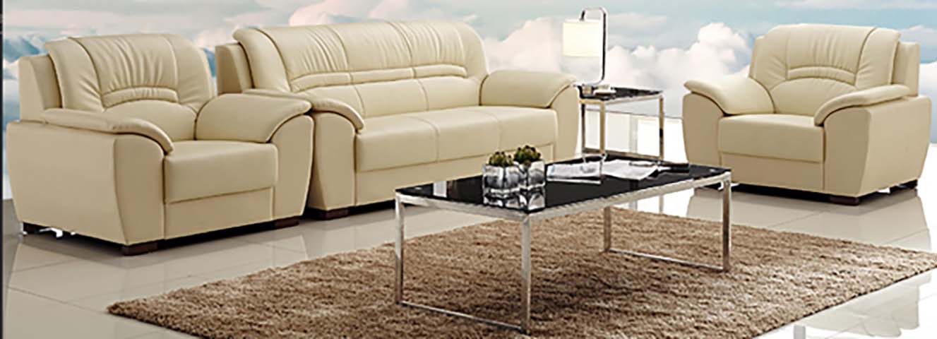Beige Faux Leather 6-Seat Living Room Sofa Set