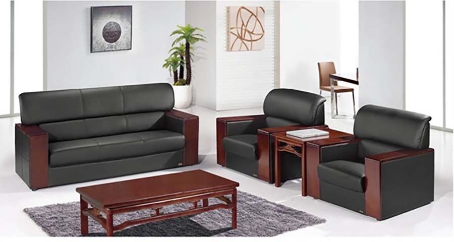 3-Piece Executive Office Leather Reception Sofa Set with Matching Coffee & Side Tables
