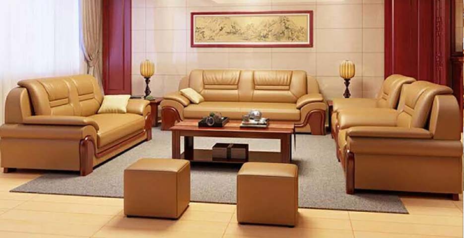 1+2+3 Seater Tan Leather Office Reception Sofa Set