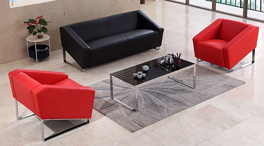 Modern Faux Leather Office Reception Seating Set with Coffee Table