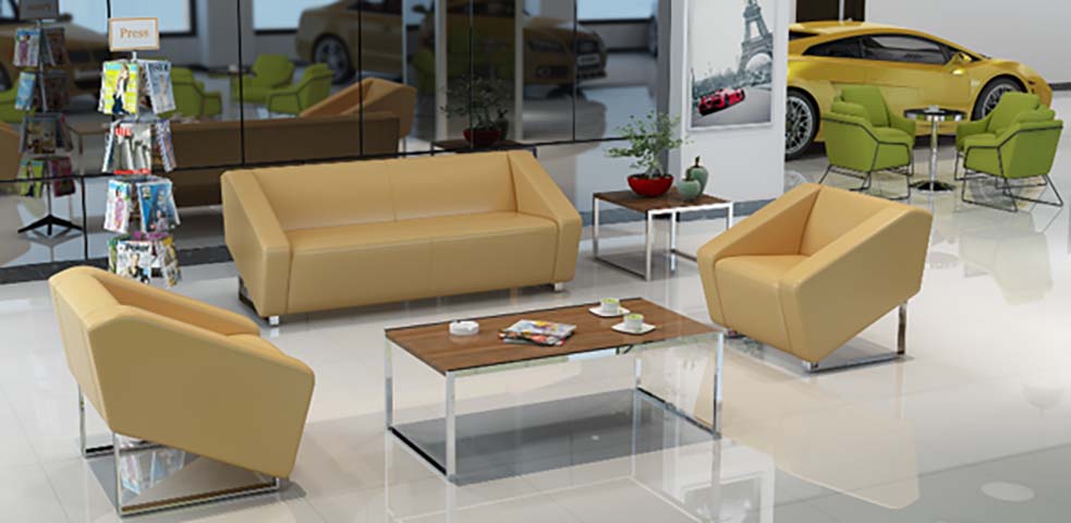 Modern Beige Faux Leather Office Reception Sofa Set (3-Seater + 2 Armchairs)