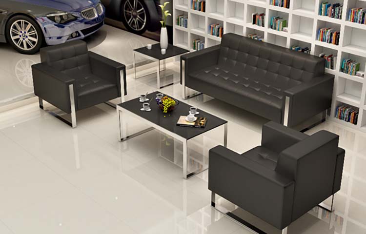 3+1+1 Seater Black Faux Leather Office Reception Sofa Set with Matching Tables