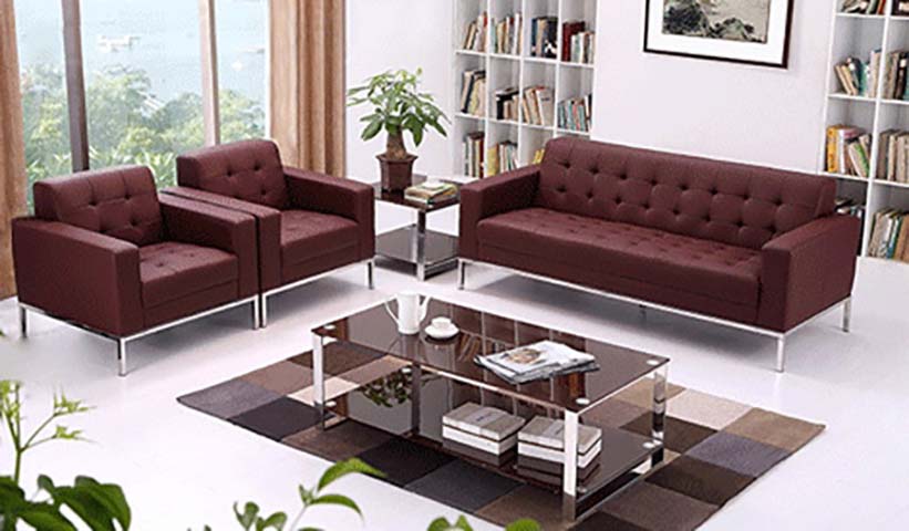 Mid-century Tufted Office Sofa Set with Chrome Metal Frame