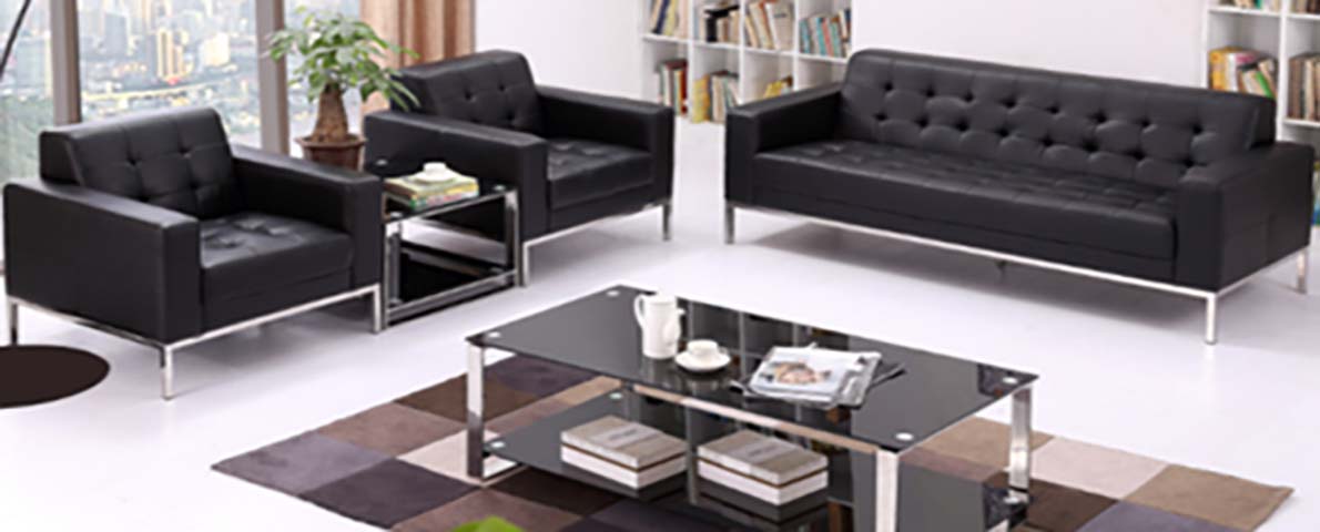 Black Faux Leather Tufted Office Sofa Set (3-Seater + 2 Single Armchairs)