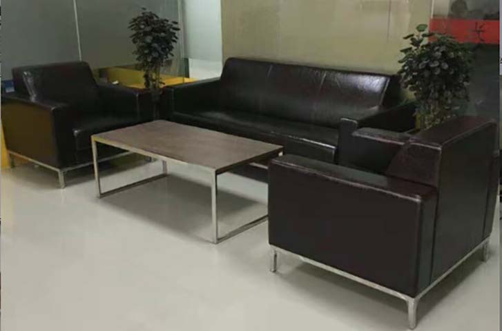 3-Piece Dark Brown Faux Leather Office Reception Sofa Set with Matching Coffee Table