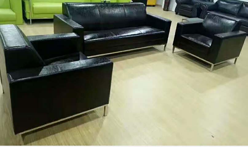 Black Faux Leather Office Reception Sofa Set (3+1+1 Seater)