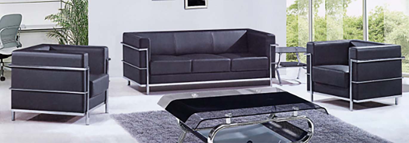 3-Piece Black Faux Leather Office Reception Sofa Set with Chrome Frame