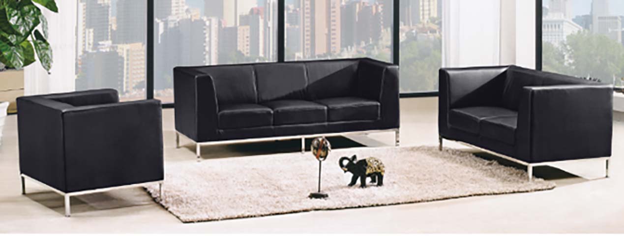 Modern 3-Piece Office Reception Seating Set with Black Upholstery and Metal Frame
