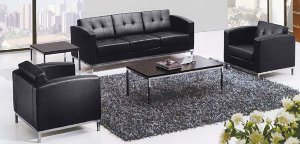 Black PU Leather 3-Seater Office Reception Sofa