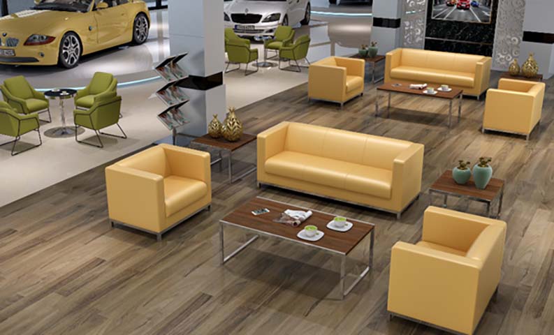 Cream Yellow Faux Leather Office Reception 3-Seater Sofa, Commercial Lounge Seating with Stainless Steel Base