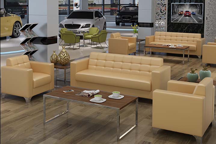 Beige Faux Leather 3-Seat Reception Sofa