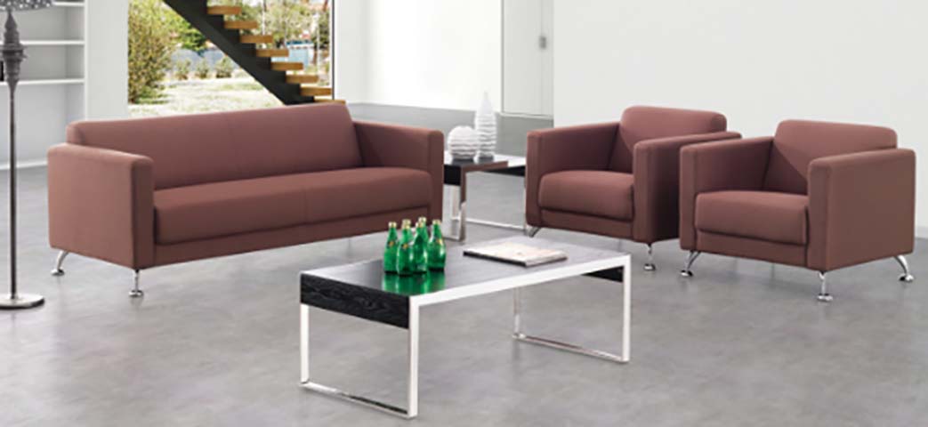 3-Piece Brown Fabric Office Reception Lounge Set With Metal Legs