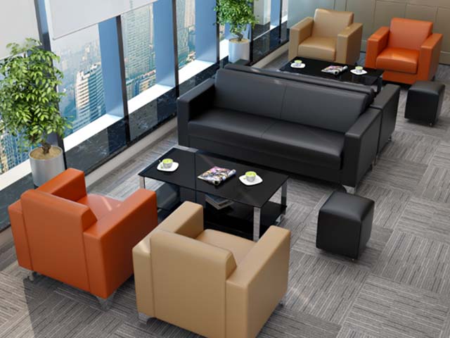 Modern Leather Office Reception Sofa Set (3-Seater, Single Seats, Coffee Tables, Ottomans)