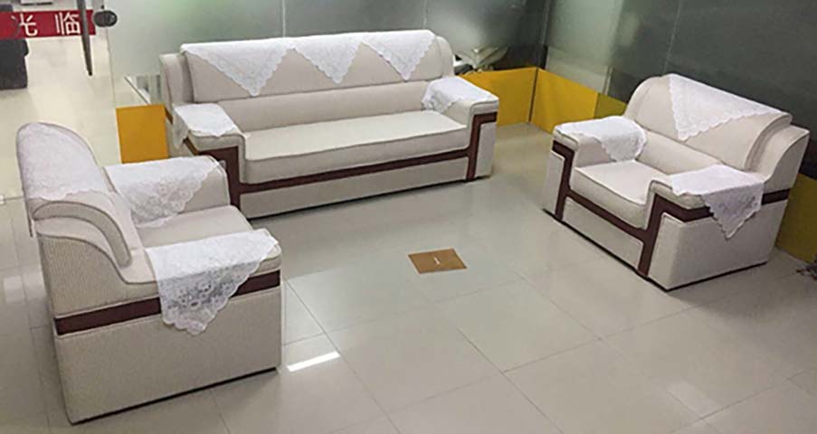 3-Piece Beige Upholstered Reception Office Sofa Set (1 Three-Seater + 2 Single-Seaters)