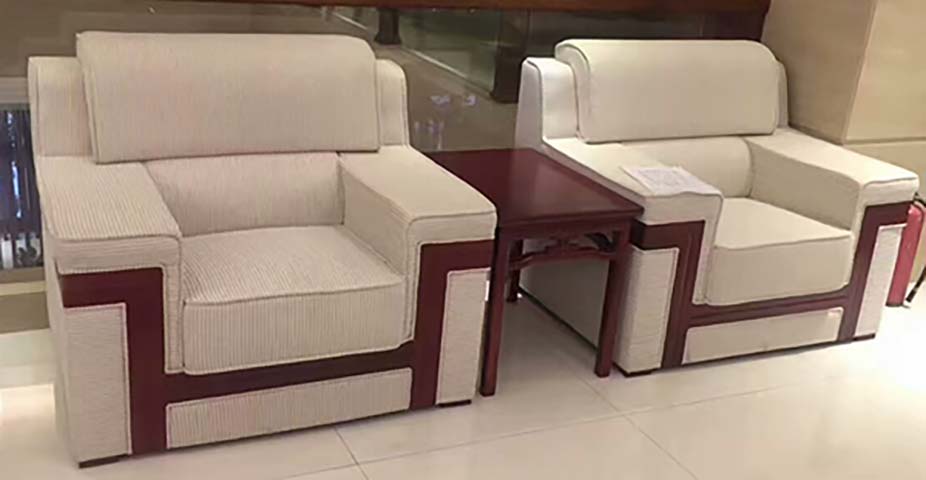 Official Reception Upholstered Armchair Set with Matching Side Table
