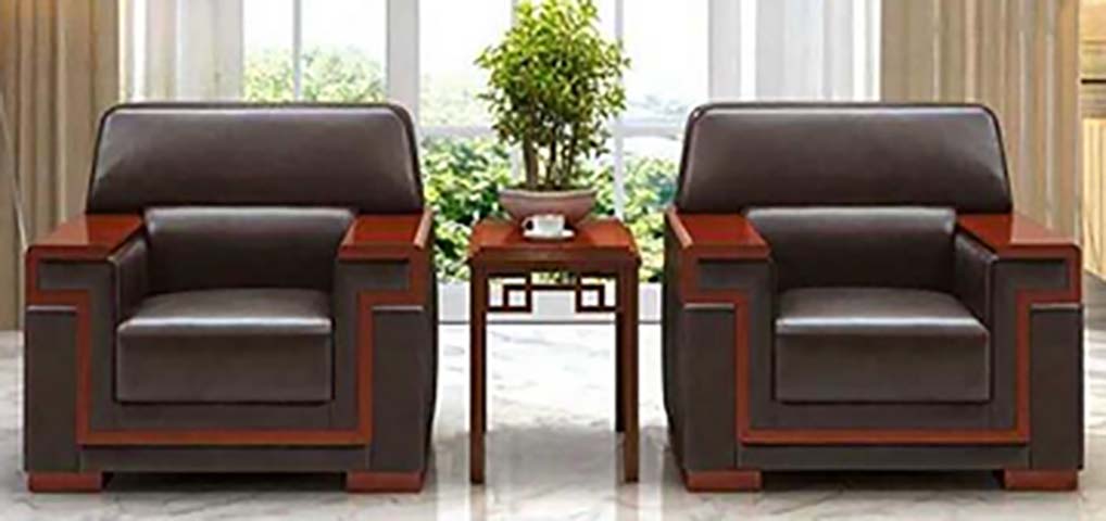 Dark Brown PU Leather Office Reception Single Sofa with Solid Wood Accents, Matching Side Table Included