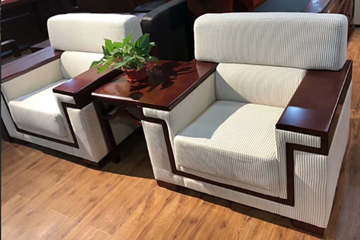Chinese Traditional Style Single Seat Office Reception Sofa Set with Side Table