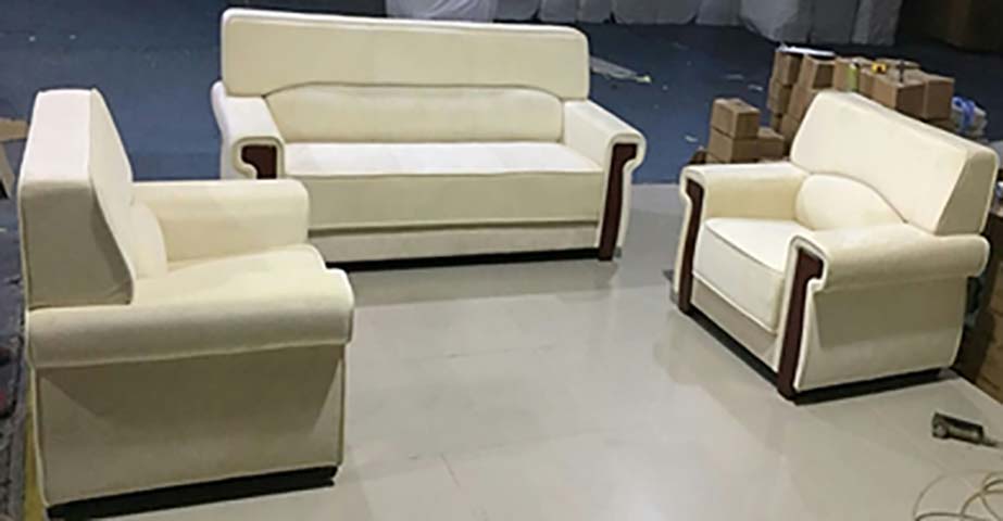3-Piece Cream Upholstered Reception Seating Set (3-Seat Sofa + 2 Armchairs)