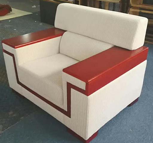 Art Deco Block Single Upholstered Lounge Armchair with Contrast Trim