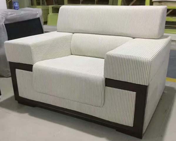 Corduroy Upholstered Single Seat Lounge Armchair with Dark Wood Frame Accent