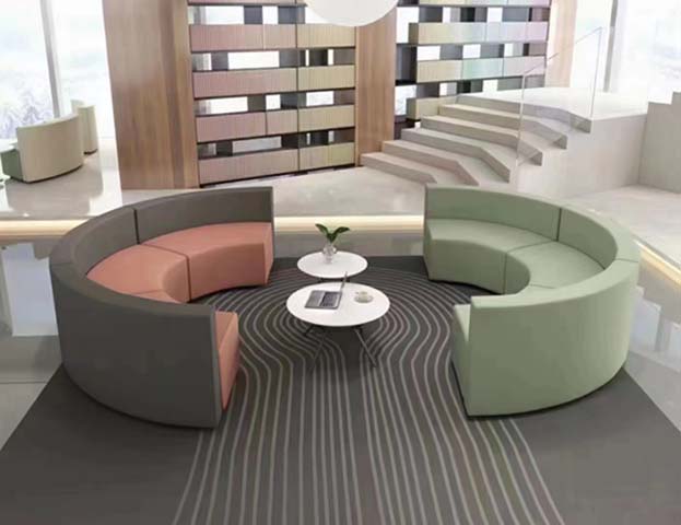 Modular Curved Semicircular Lounge Seating Set with Round Occasional Tables