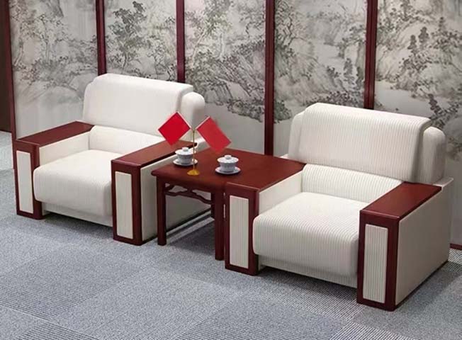 Chinese Style Reception Lounge Seating Set with 2 Single Armchairs and 1 Side Table