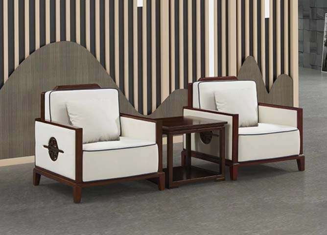 New Chinese Style Solid Wood Frame Single Lounge Chair and Side Table Conversation Set