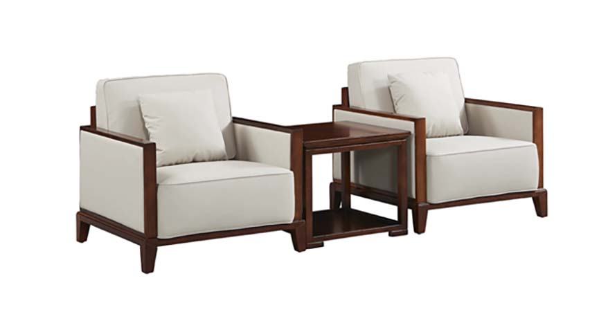 2-Seat Wood Frame Lounge Chair Set with Connecting Side Table